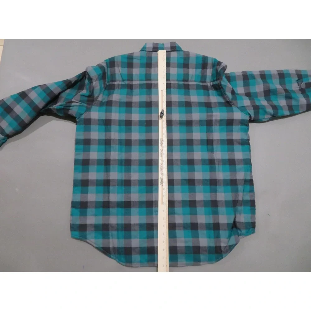 Vtg Rugged Wear BOG Flannel Shirt Jacket Mens Large Green Plaid Quilted Lined